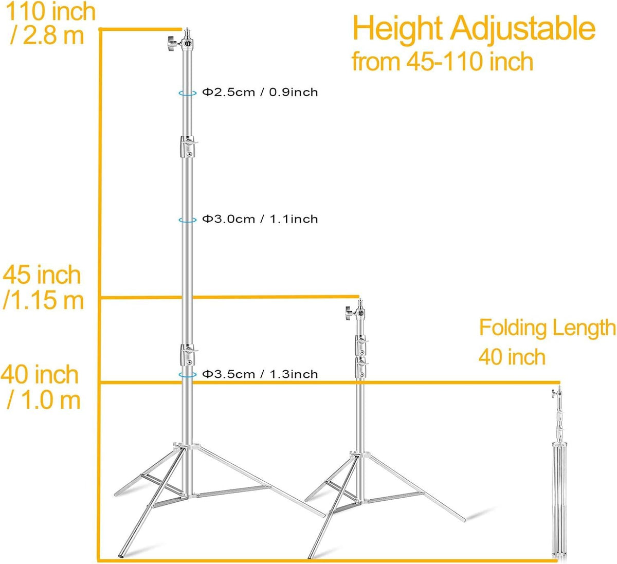 Heavy Duty Stainless Steel Light Stand Pack of 2 Y459