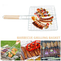 Stainless Steel Folding Barbecue Grilling Basket with Wooden Handle E128383
