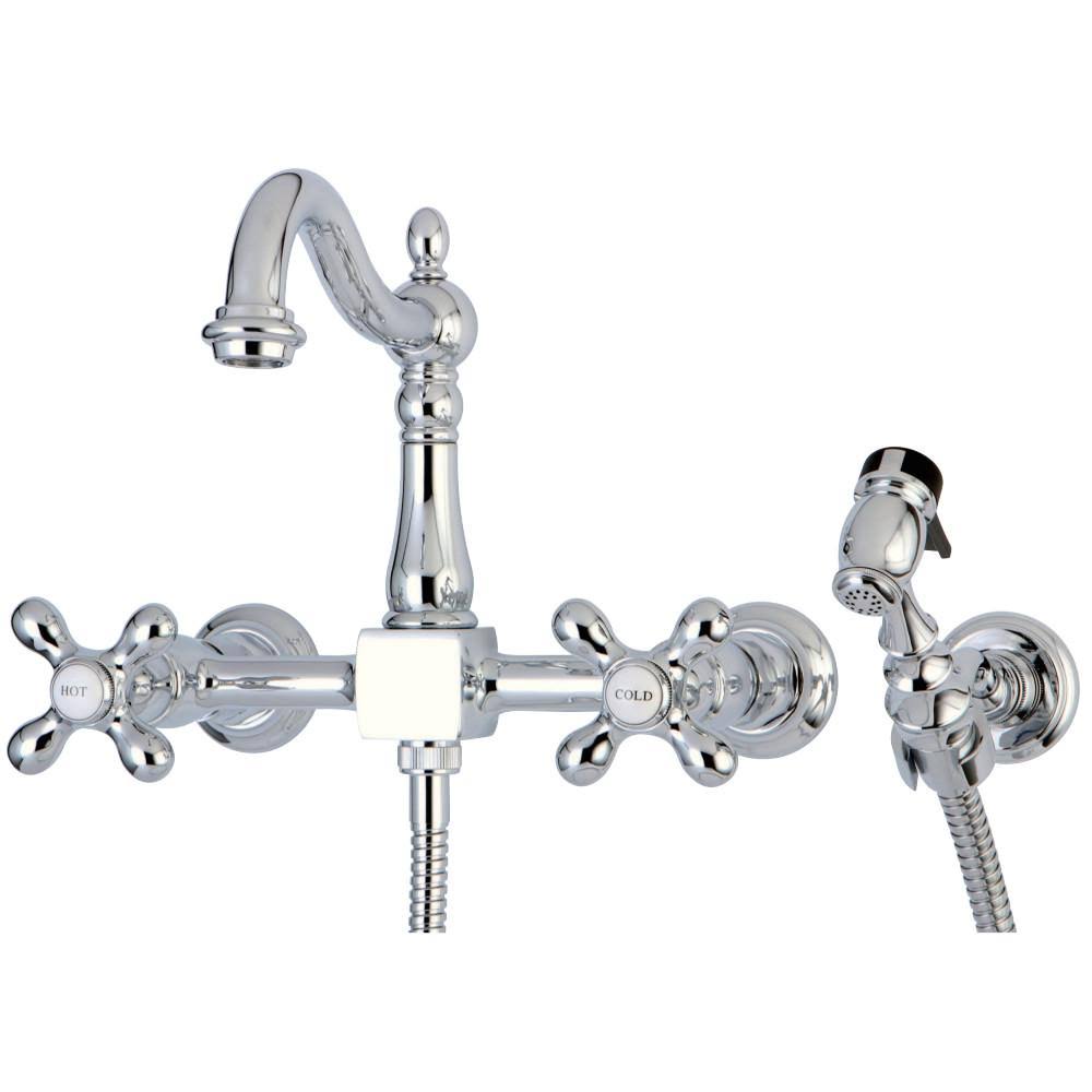 Polished Nickel Wall Mount Bridge Kitchen Faucet with Brass Sprayer S844130