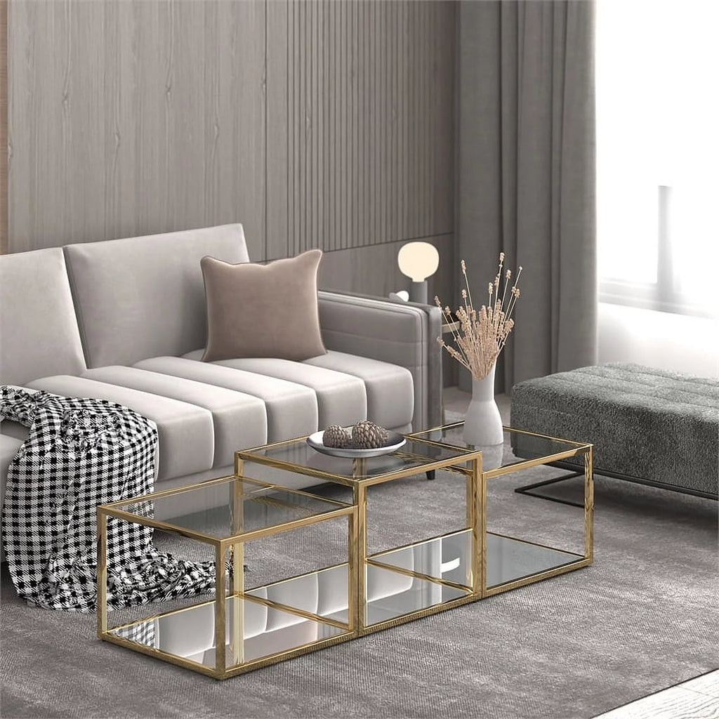 3-Piece Metal and Glass Coffee Table Set I18933