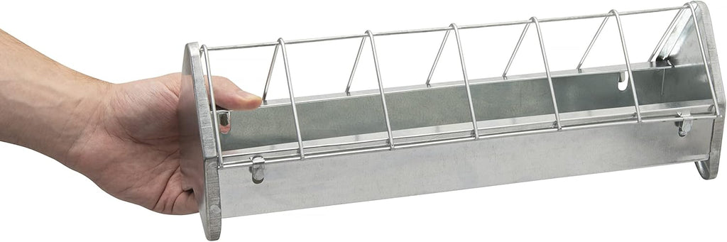 15" Galvanized Metal Poultry Feed Tray with Removable Anti Roosting Guard E698