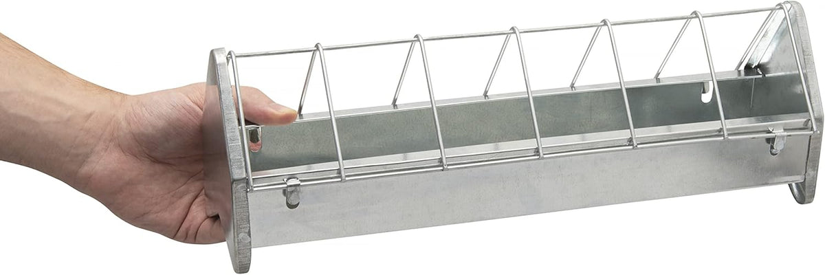 15" Galvanized Metal Poultry Feed Tray with Removable Anti Roosting Guard E698
