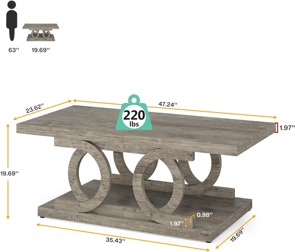 47 Inches Farmhouse Wood Coffee Table with Storage Shelf Z652
