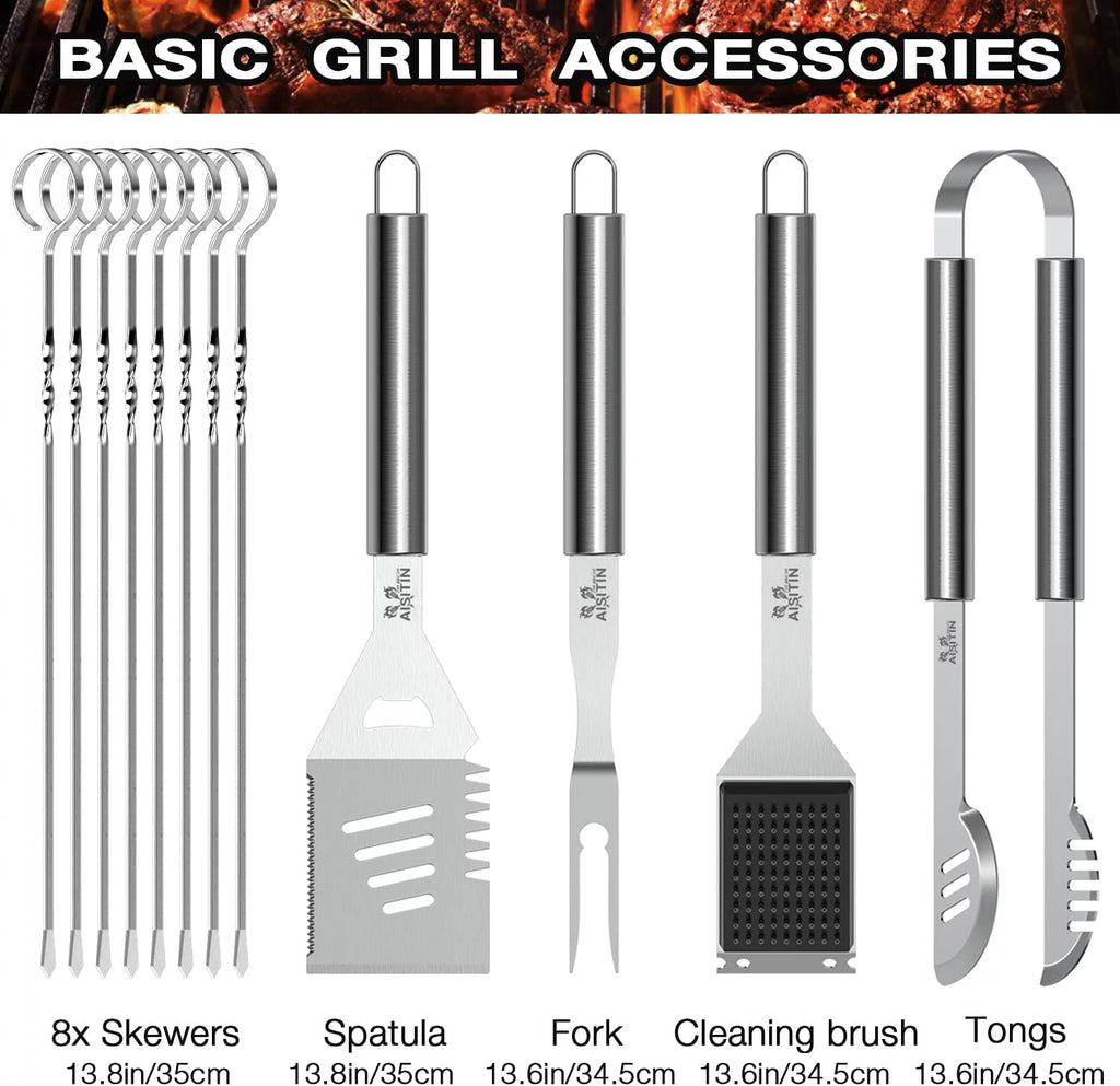 35 Pcs BBQ Grill Accessories Set with Thermometer, Fork, Tongs V895