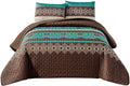 Beige Teal Blue Embroidered Bedspreads Queen 3 Count U53817