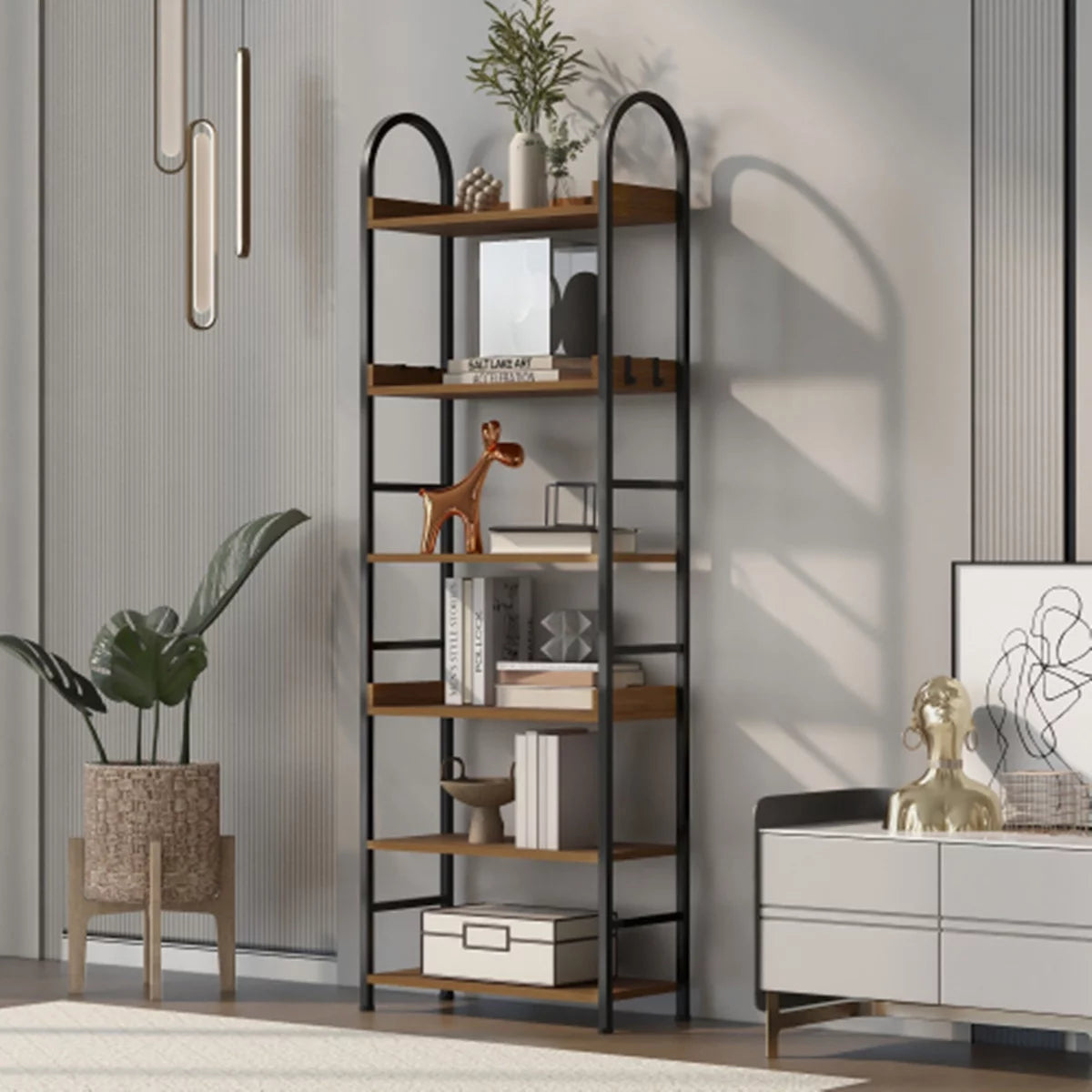 70.8 Inch Tall 6-tier Bookshelf with Round Top Frame F938