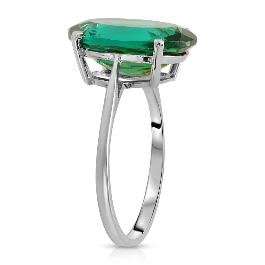 14K Solid White Gold Oval Cut Emerald Solitaire Ring P432