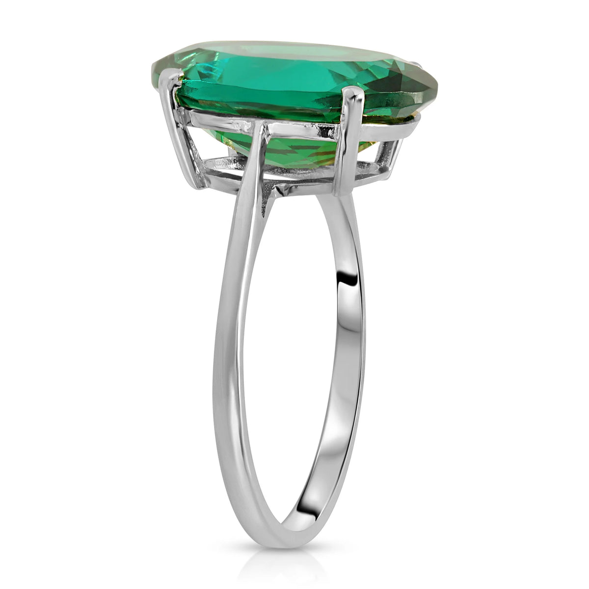 14K Solid White Gold Oval Cut Emerald Solitaire Ring P432