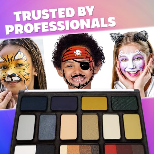 12 Color Water Activated Face Paint Palette with 2 Brushes B488