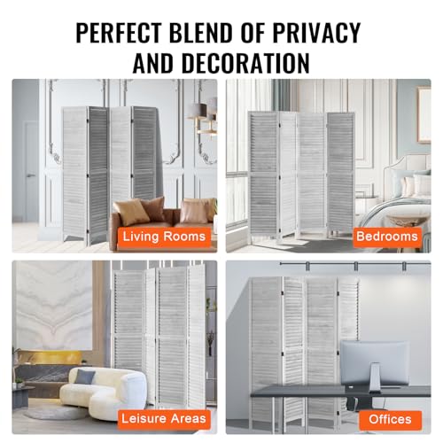 Light Grey 4 Panel Folding Wood Room Divider Q602