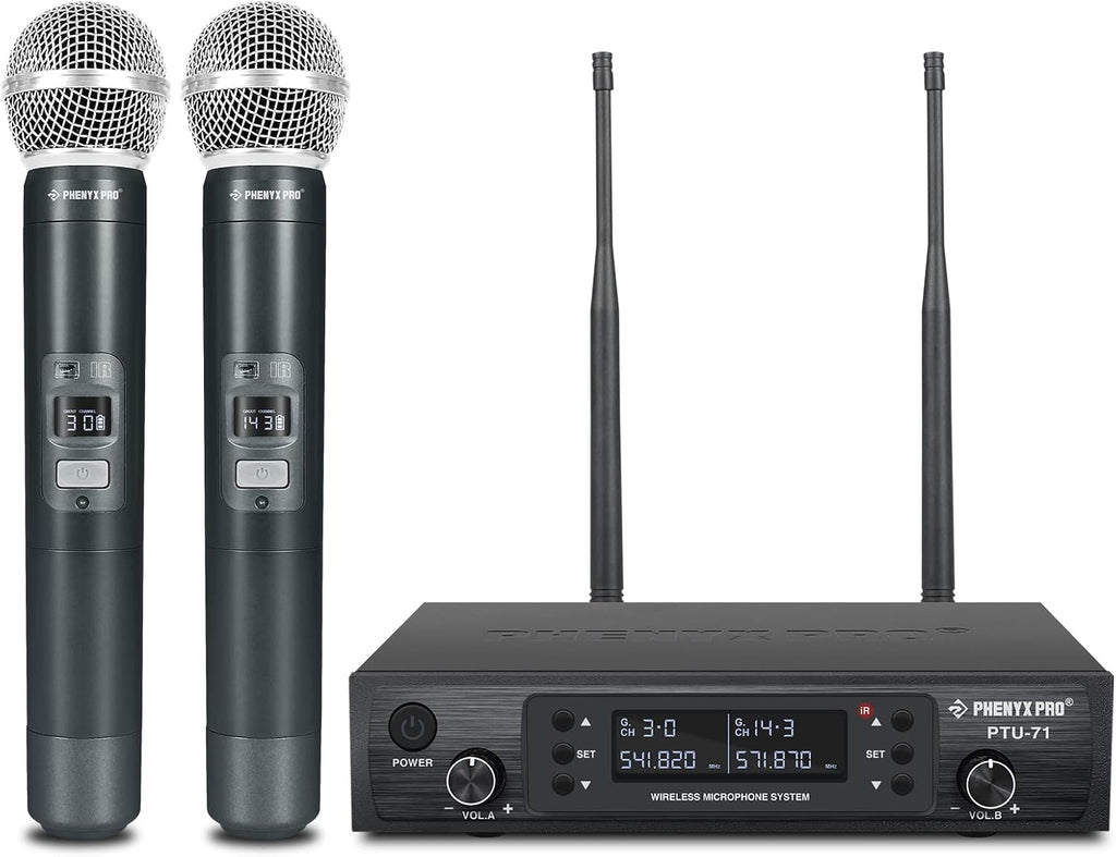 Wireless Microphone System, Dual Channel Cordless Mic Set with 2 Handhelds E1878