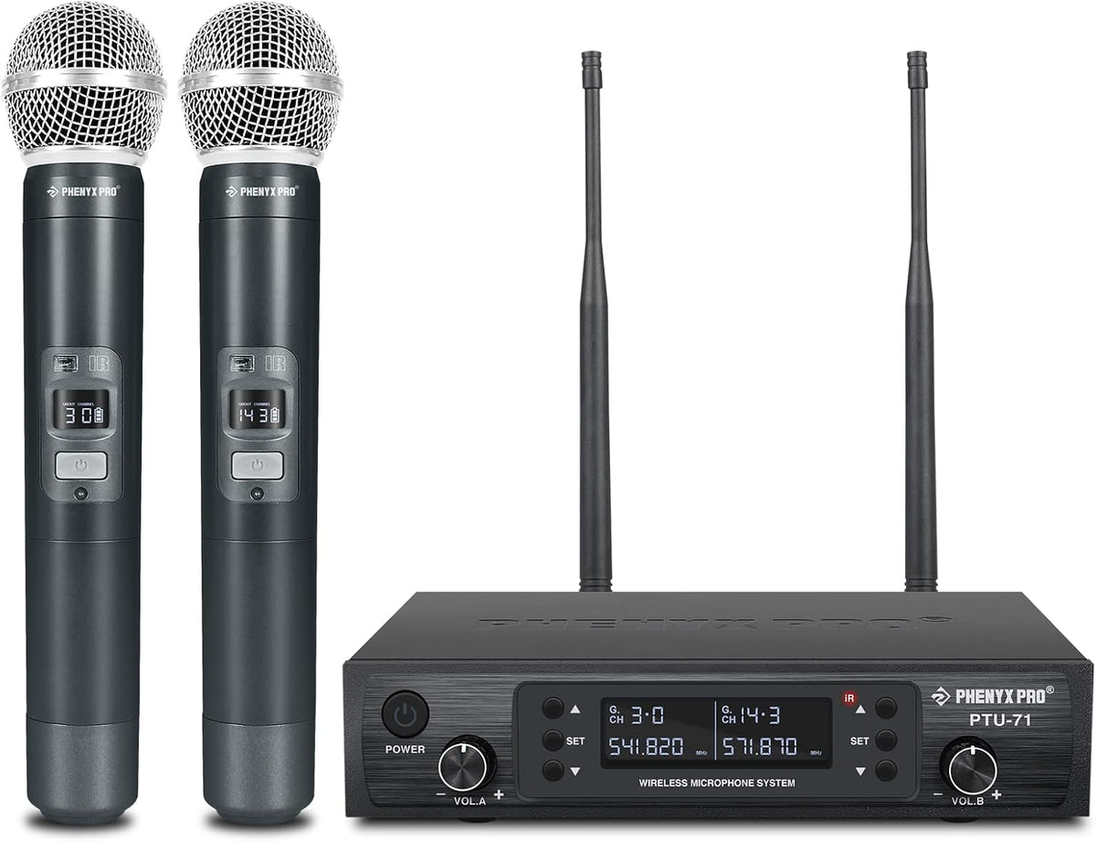 Wireless Microphone System, Dual Channel Cordless Mic Set with 2 Handhelds E1878
