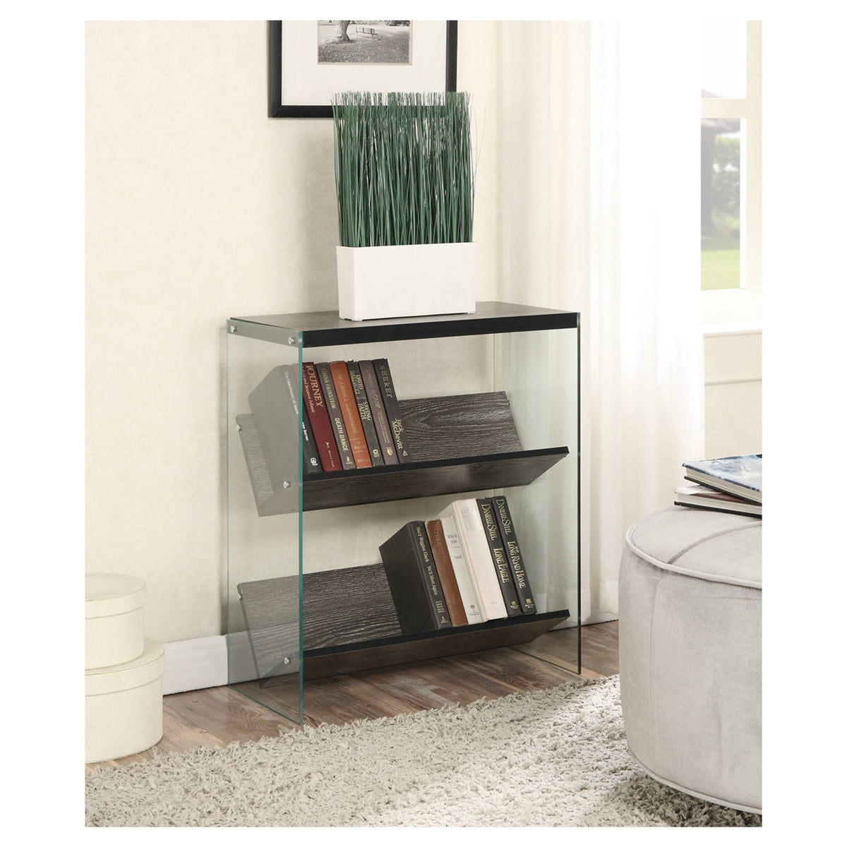 27.75x22 Weathered Gray Glass Bookcase O277875