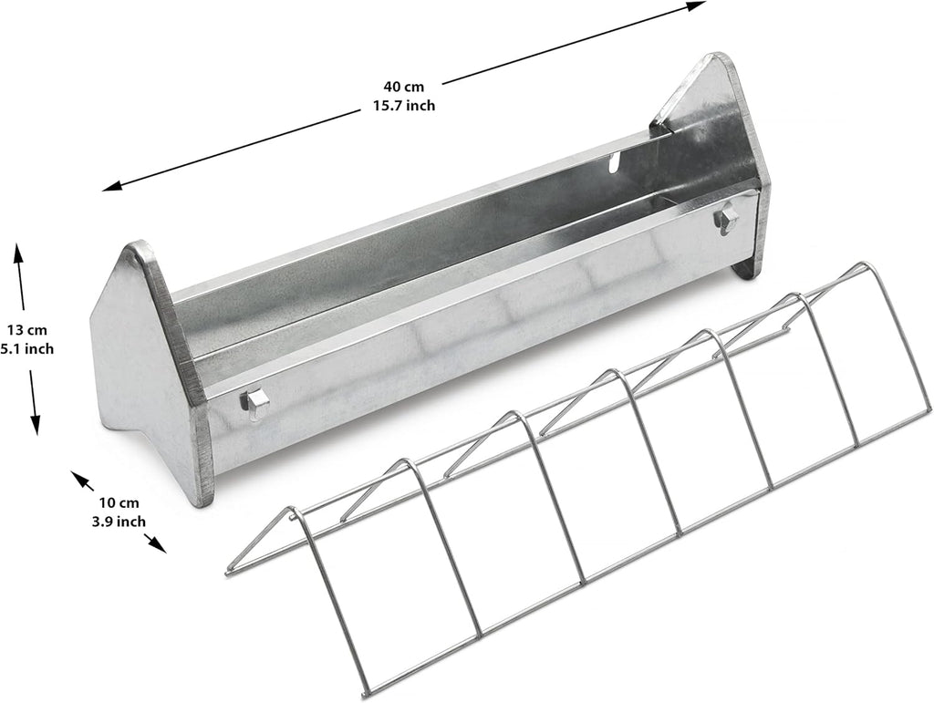 15" Galvanized Metal Poultry Feed Tray with Removable Anti Roosting Guard E698