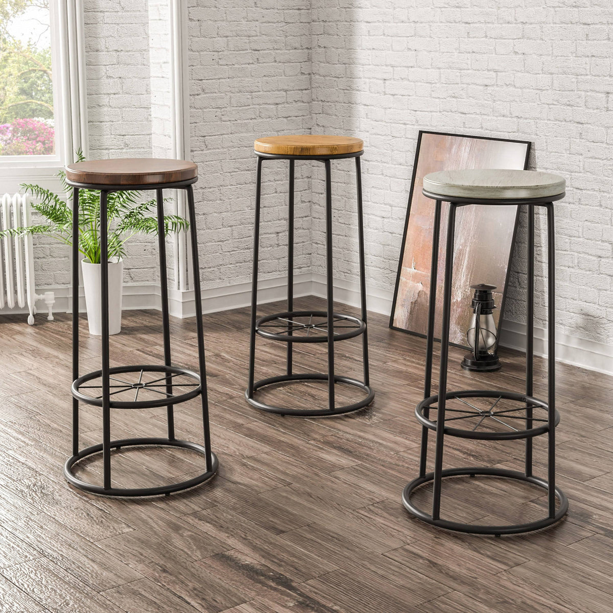 Rustic Metal Barstools Set of 2 Q320209