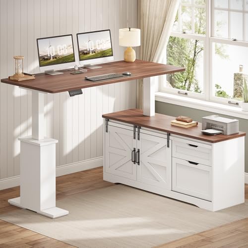Black L Shaped Standing Desk with Storage Drawers and Power Outlets G8050