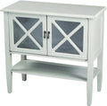 2 Door Accent Console Cabinet with X Pane Glass Insert and Bottom Shelf Seafoam Green B4921