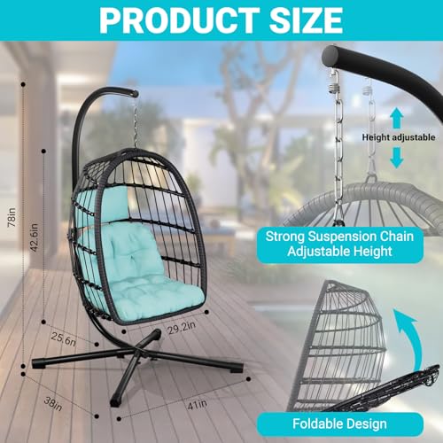 Egg Chair with Stand Rattan Wicker Hanging Swing Hammock Chair 350LBS Capacity F839
