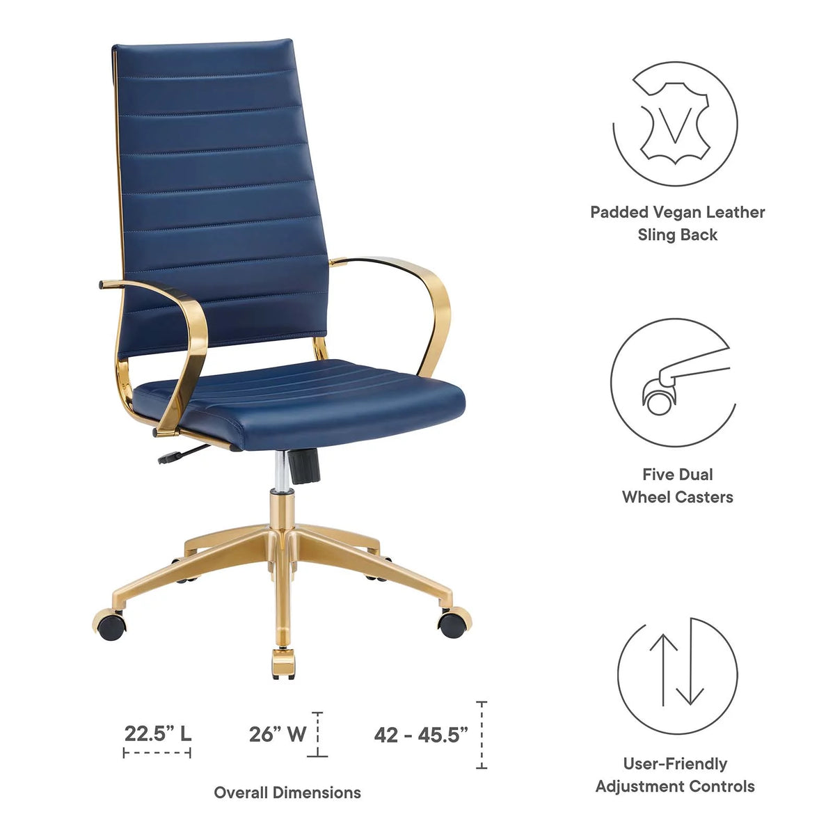Navy Gold Faux Vinyl Leather High Back Chair V252