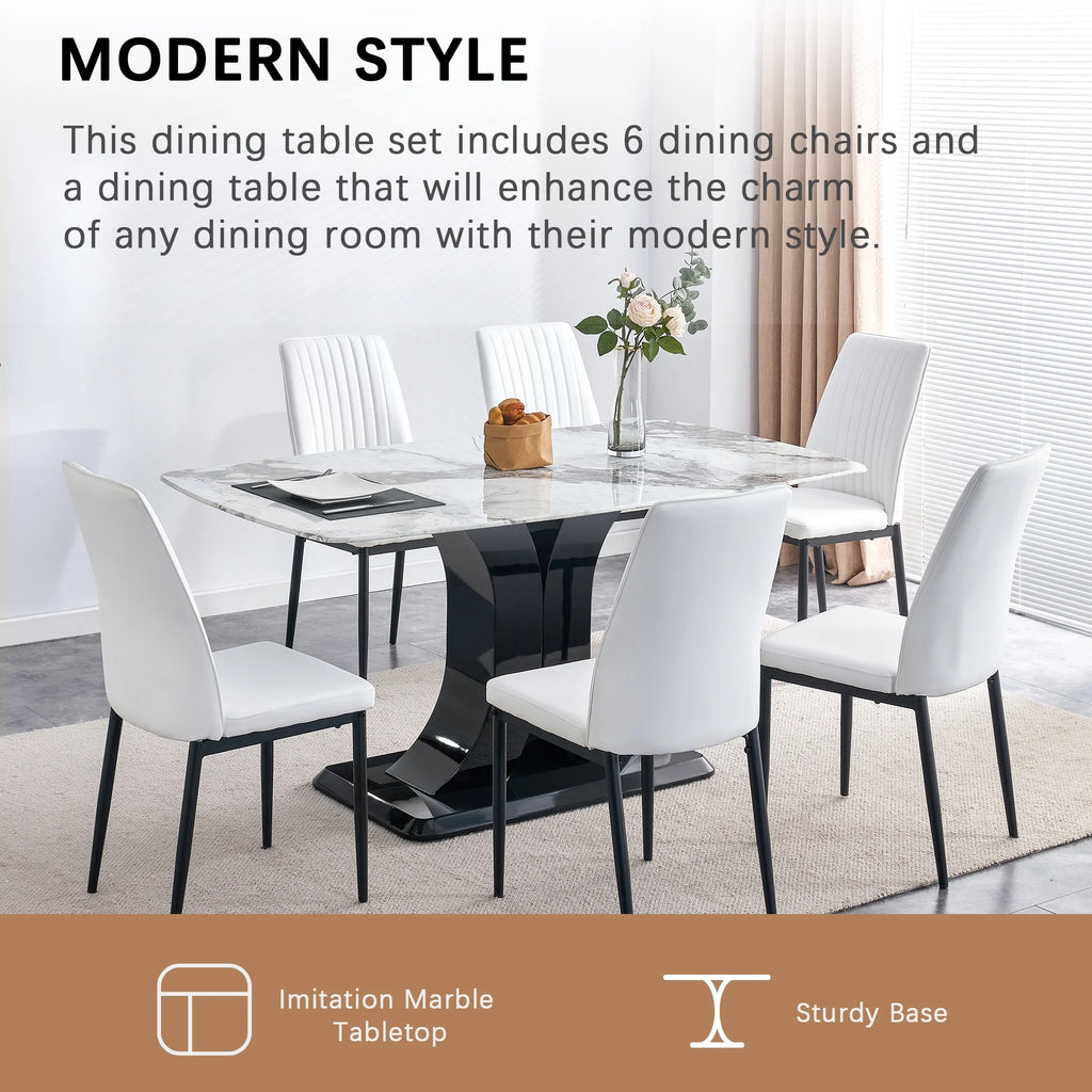7 Piece Dining Table Set with 6 White Chairs Q37122