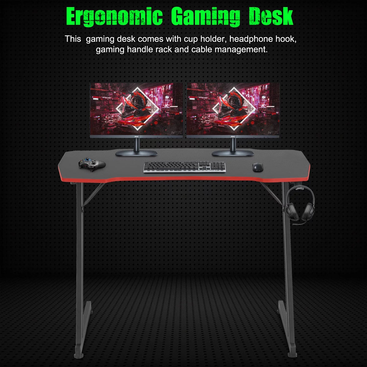 Gaming Desk Z Shaped 39in Ergonomic Gaming Table with Headphone Hook L529