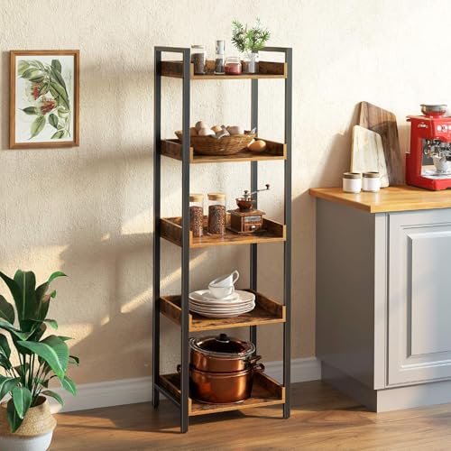 6 Tier Rustic Brown Bookshelf with 4 Hooks A284