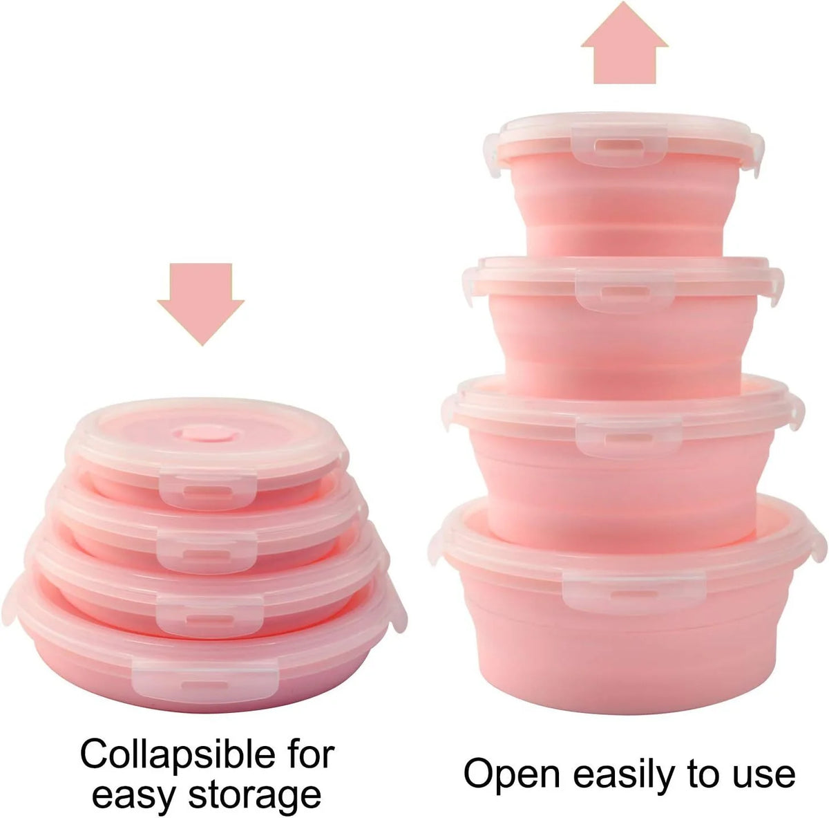 Pink Silicone Collapsible Food Storage Containers, Set of 4 L9135