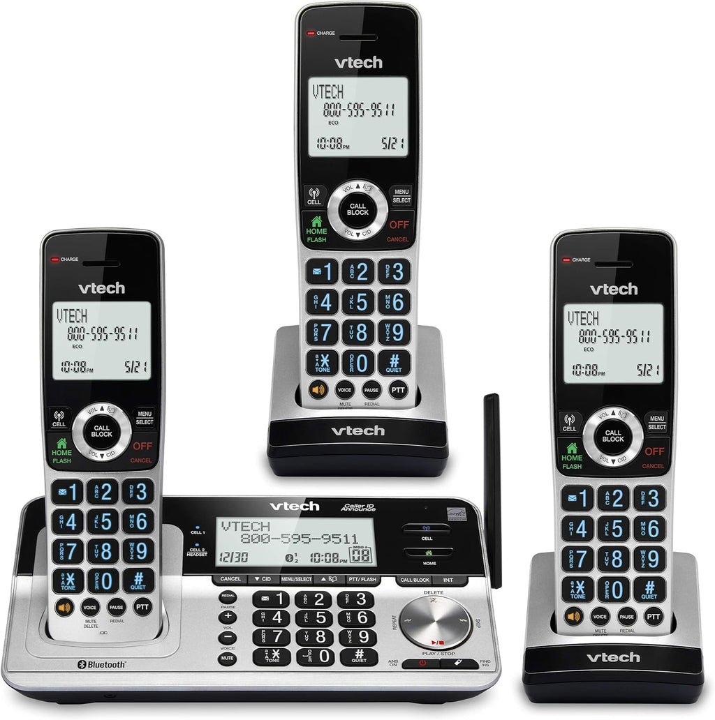 3 Handset Cordless Phone with Answering System, Silver & Black E755013