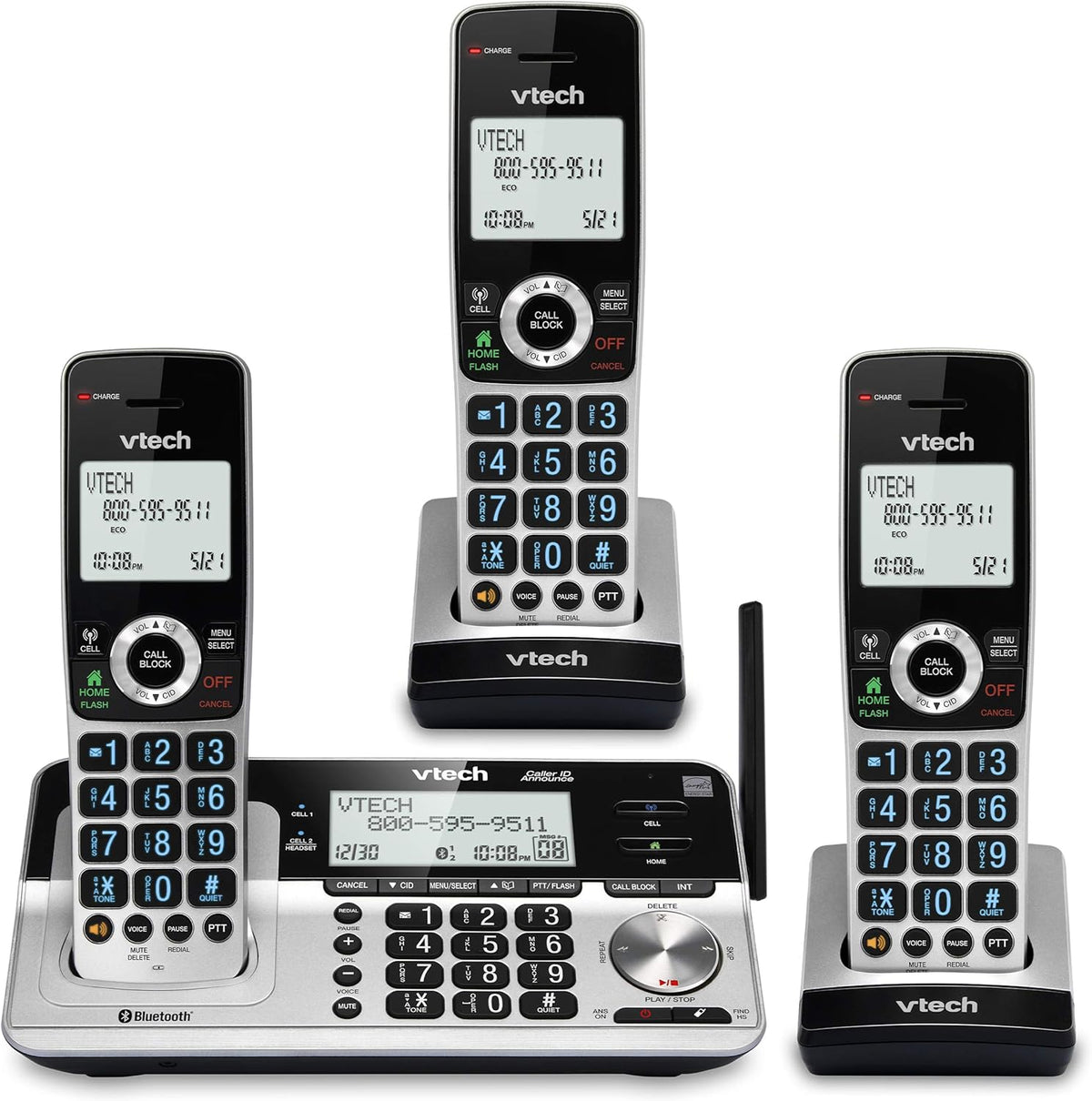 3 Handset Cordless Phone with Answering System, Silver & Black E755013