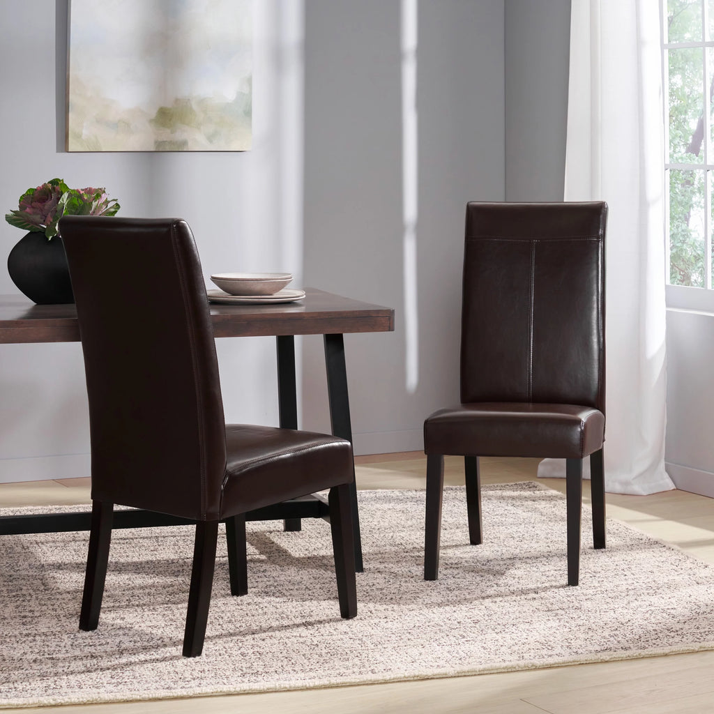 Brown Faux Leather Dining Chairs Set of 2 B998
