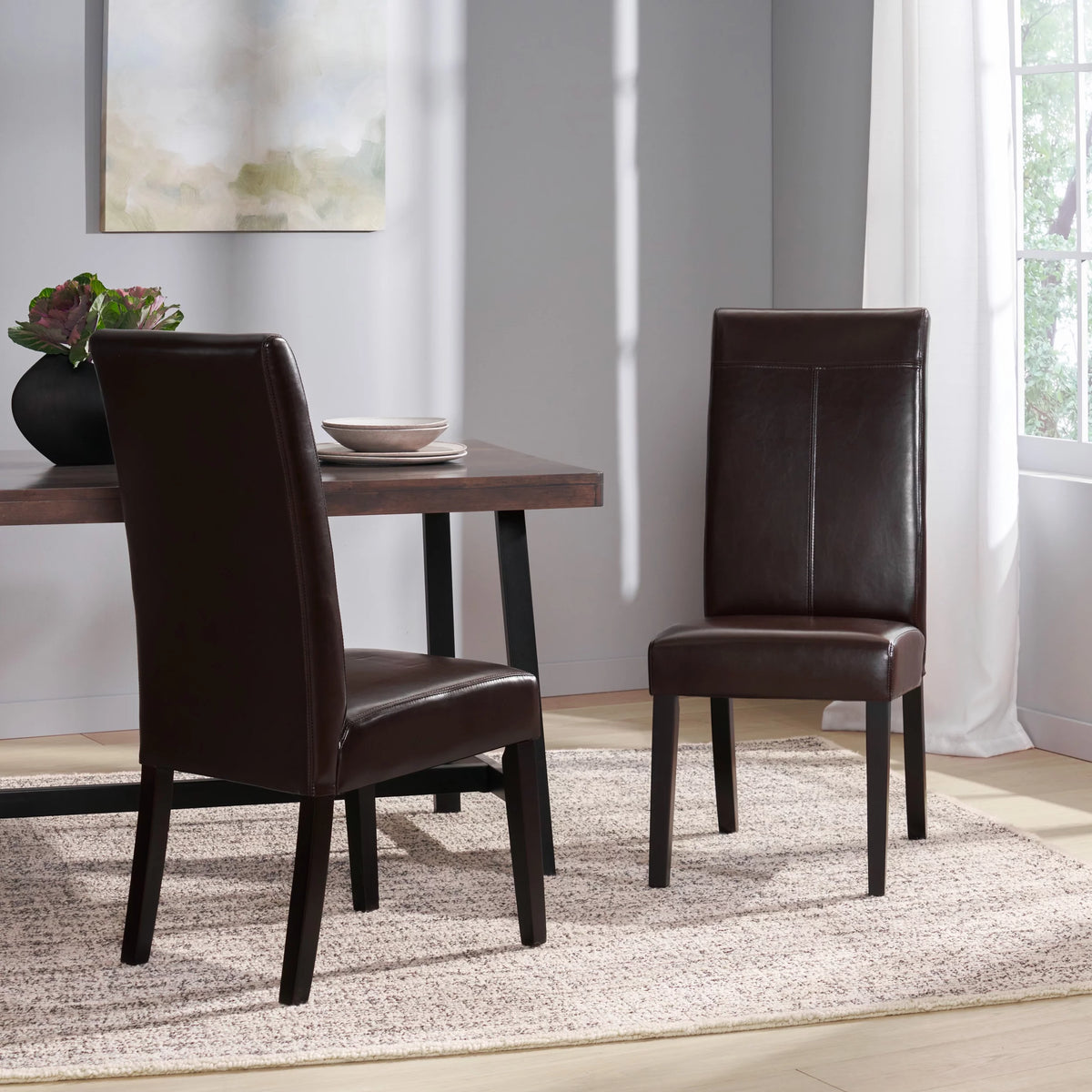 Brown Faux Leather Dining Chairs Set of 2 B998