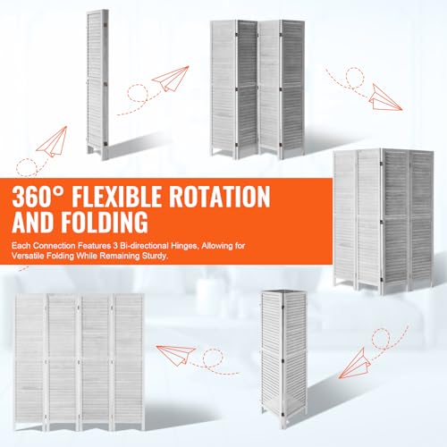 Light Grey 4 Panel Folding Wood Room Divider Q602
