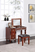 Cherry Color Vanity Set with Stool and Storage Drawers A12307