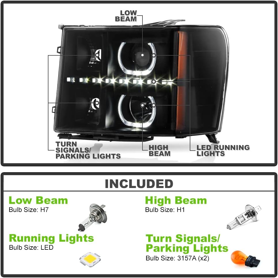 Black LED Projector Headlights Driver + Passenger Side A541447