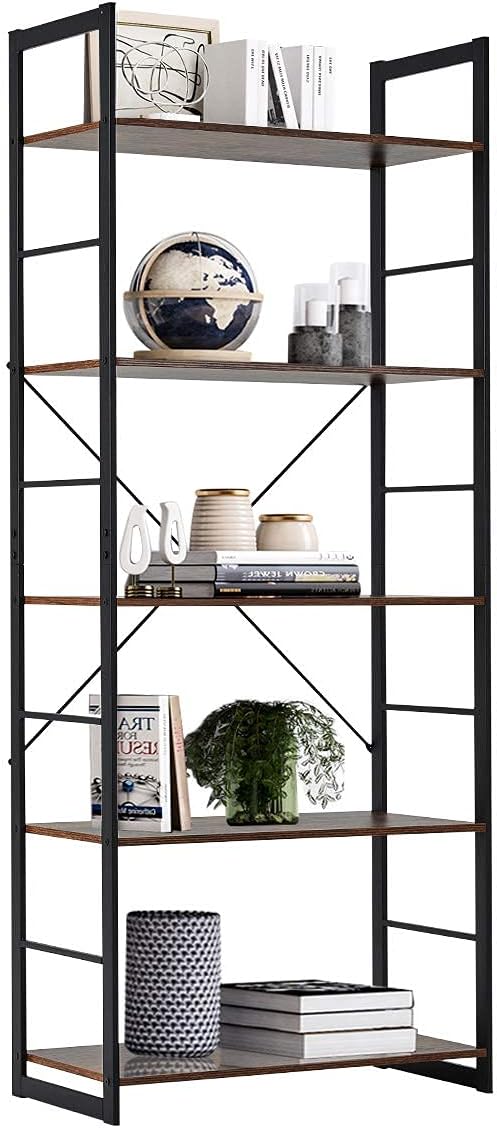 5 Tier Rustic Wood and Metal Bookshelf K3522