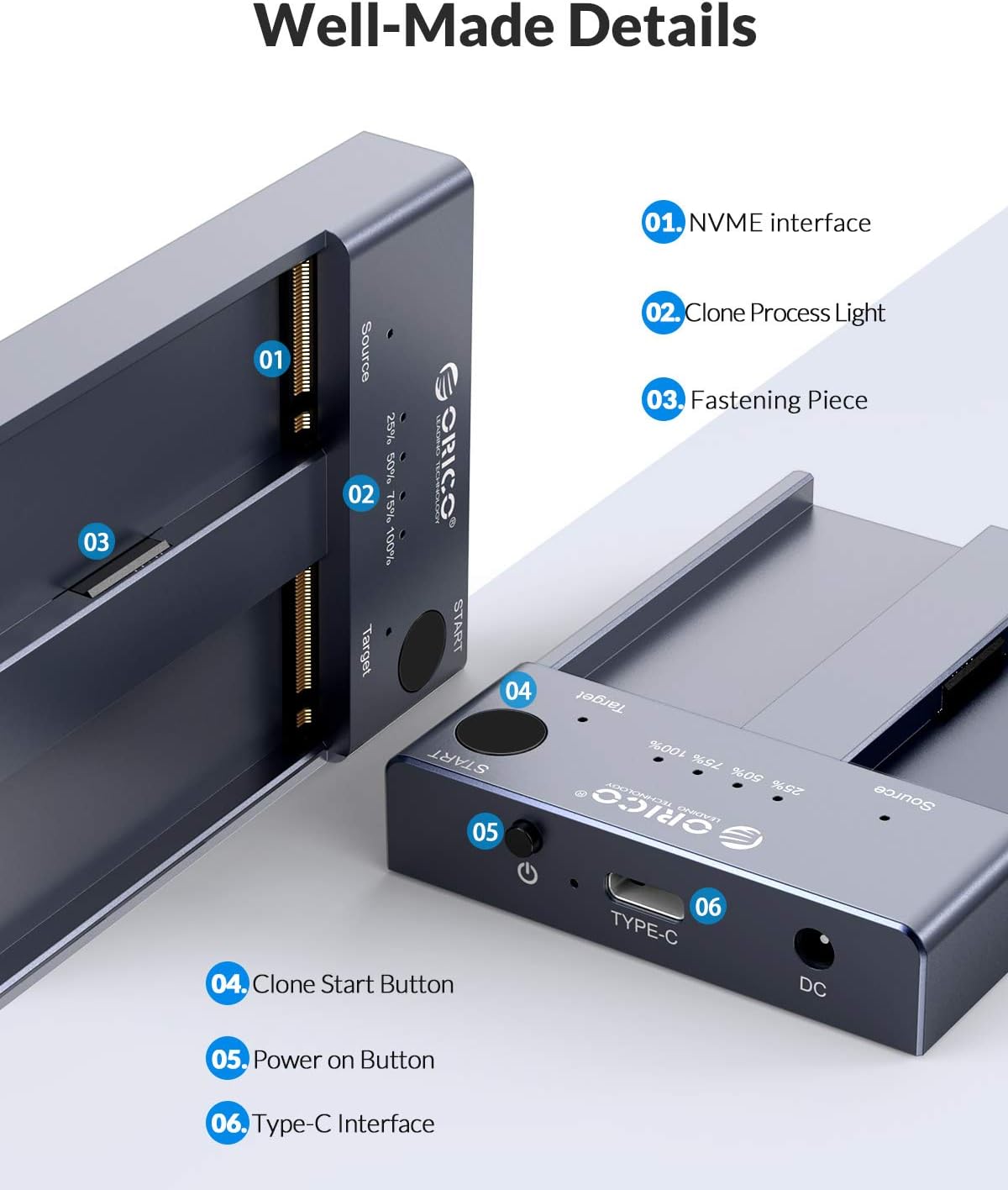 Dual-Bay NVME Docking Station, Tool-Free USB C to NVME SSD Enclosure for M Key PCIe 2242 2260 2280 22110 M.2 SSDs, Support Offline Clone Duplicator Function Up to 10Gbps D98379