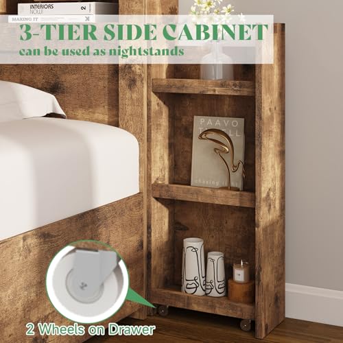 Queen Bed Frame with 4 Storage Drawers and Bookcase Headboard N61115