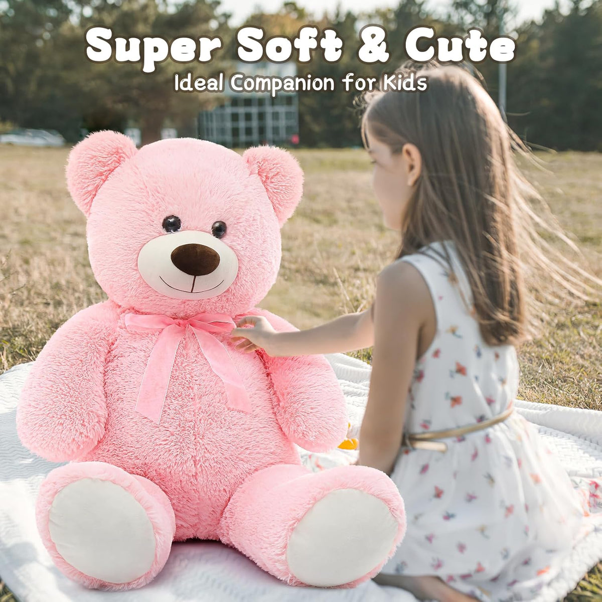 35.4'' Large Pink White Teddy Bear Plush Toy V4019