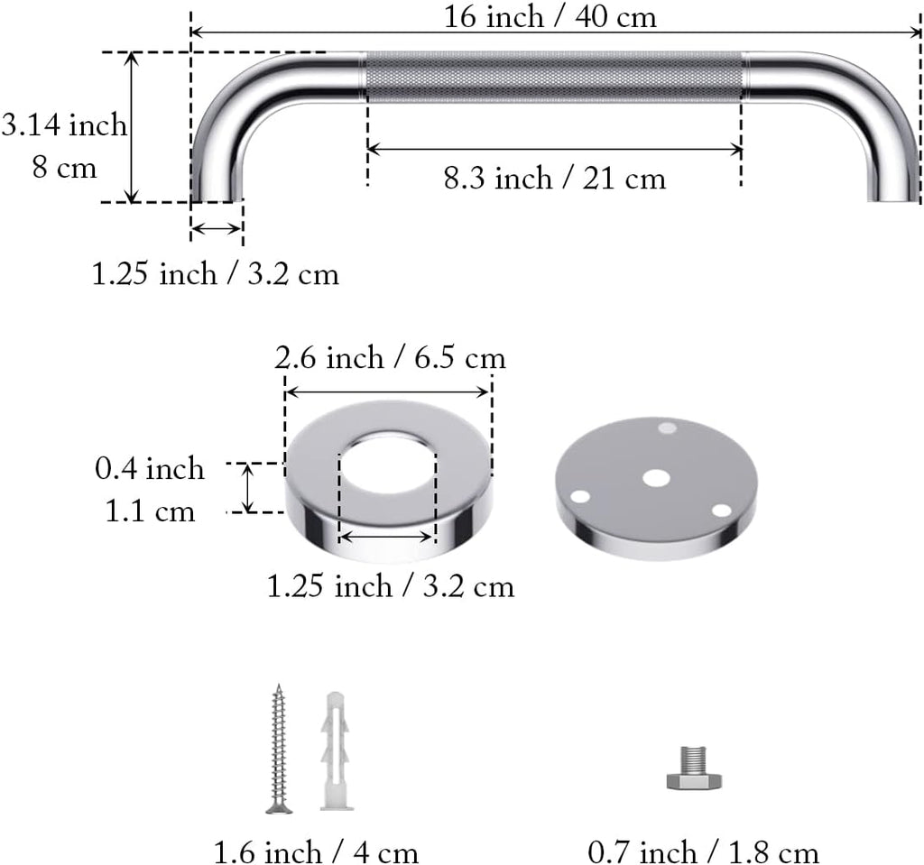 2 Pack 24 Inch Anti Slip Stainless Steel Grab Bar F24934