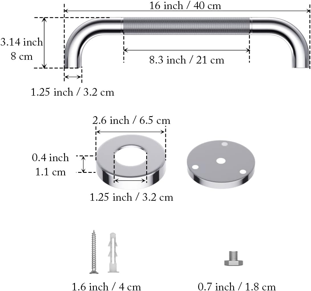 2 Pack 24 Inch Anti Slip Stainless Steel Grab Bar F24934