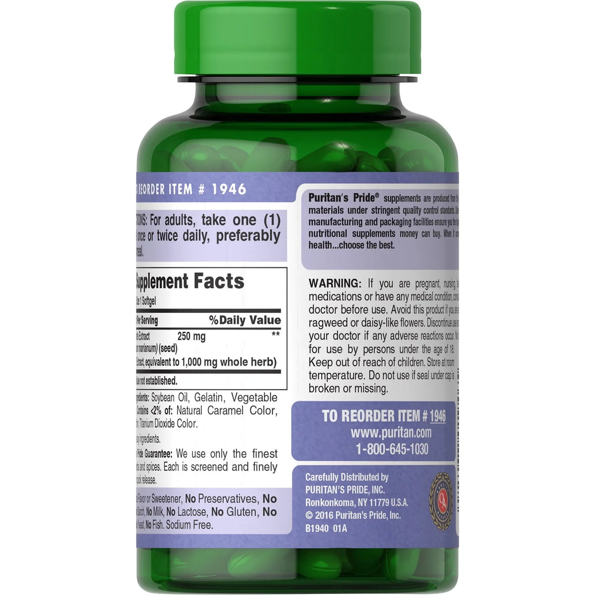 Milk Thistle 4:1 Extract 1000 Mg Softgels K250
