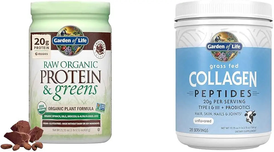 Chocolate Organic Protein Greens Powder 22 Ounce & Unflavored Grass Fed Collagen Peptides Powder S84598