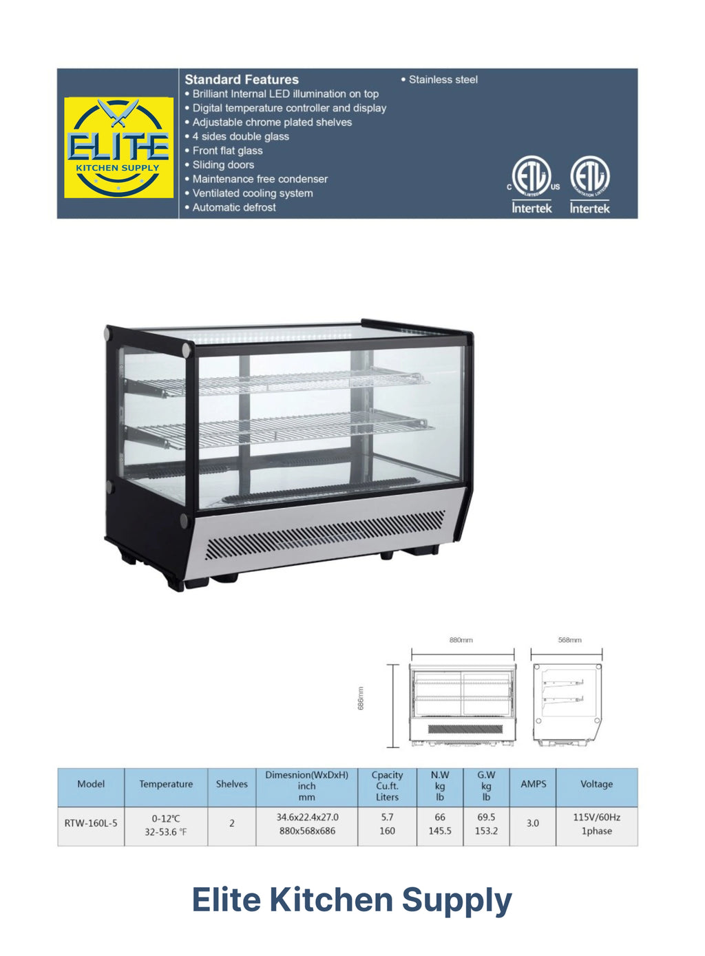 Glass Bakery Case Refrigerator 5.7 Cu. ft C7632