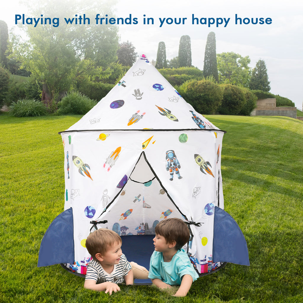 Kids Tent Rocket Ship Toy Foldable Space Themed Indoor Outdoor Large Play Tent H549675