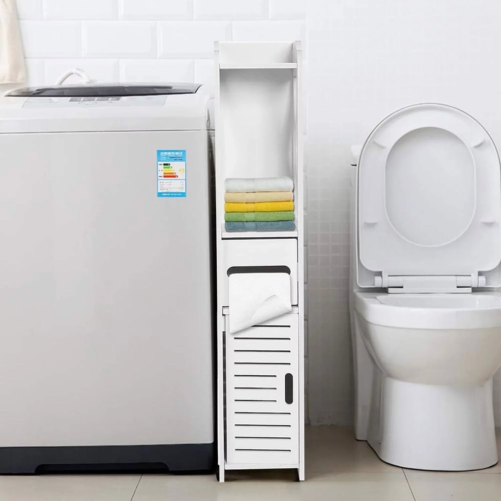 White 4 Tier Bathroom Storage Cabinet with 1 Door and 3 Shelves P7498