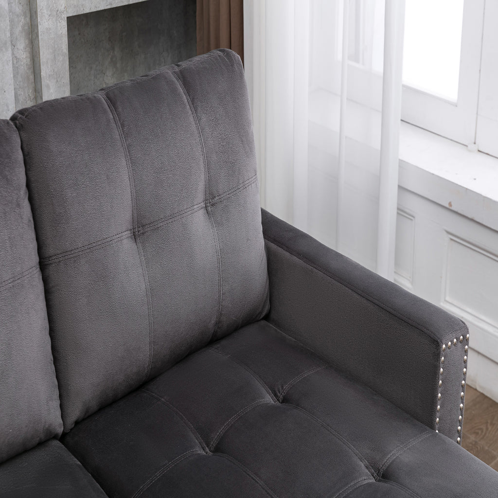 Gray Velvet Reversible Sleeper Sofa with Storage Chaise R95993
