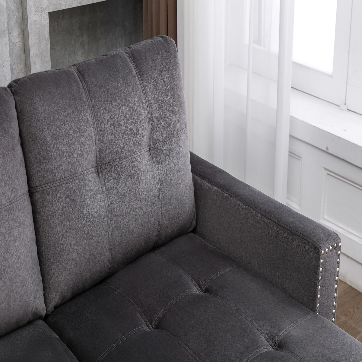 Gray Velvet Reversible Sleeper Sofa with Storage Chaise R95993