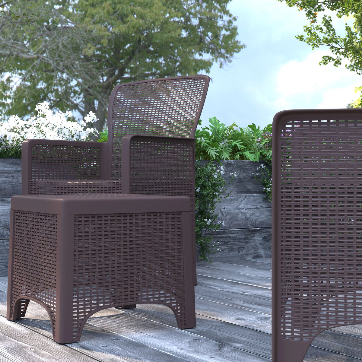 Faux Rattan Wicker Lounge Chairs and Side Table M4096
