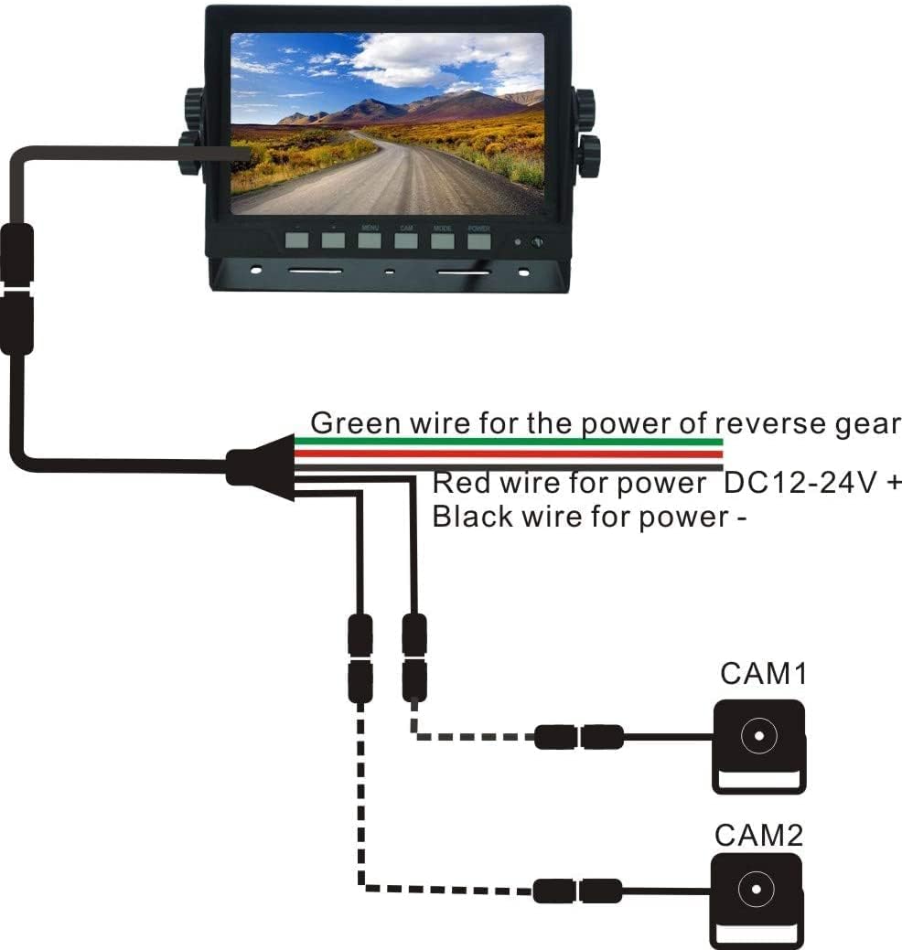 Wired Dual Backup Camera Kit, 7 LCD Monitor, IP69K Waterproof Rear View Camera B8943