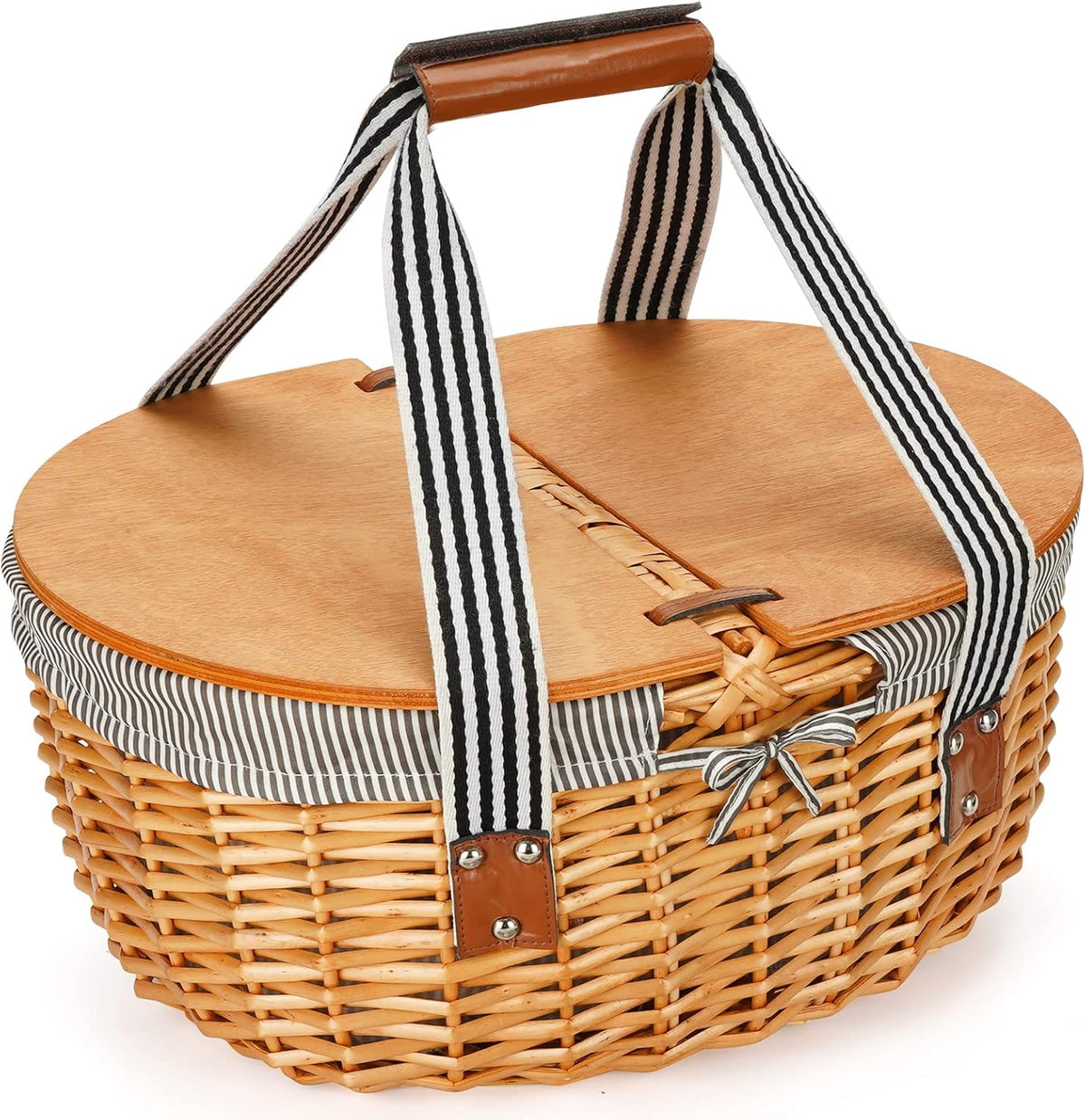 Wicker Picnic Basket with Wooden Lids & Folding Handles W572143